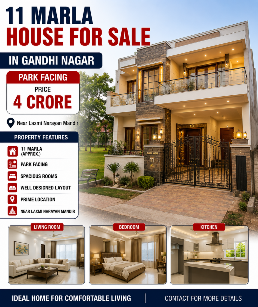 11 Marla Park Facing House for Sale in Gandhi Nagar Jammu