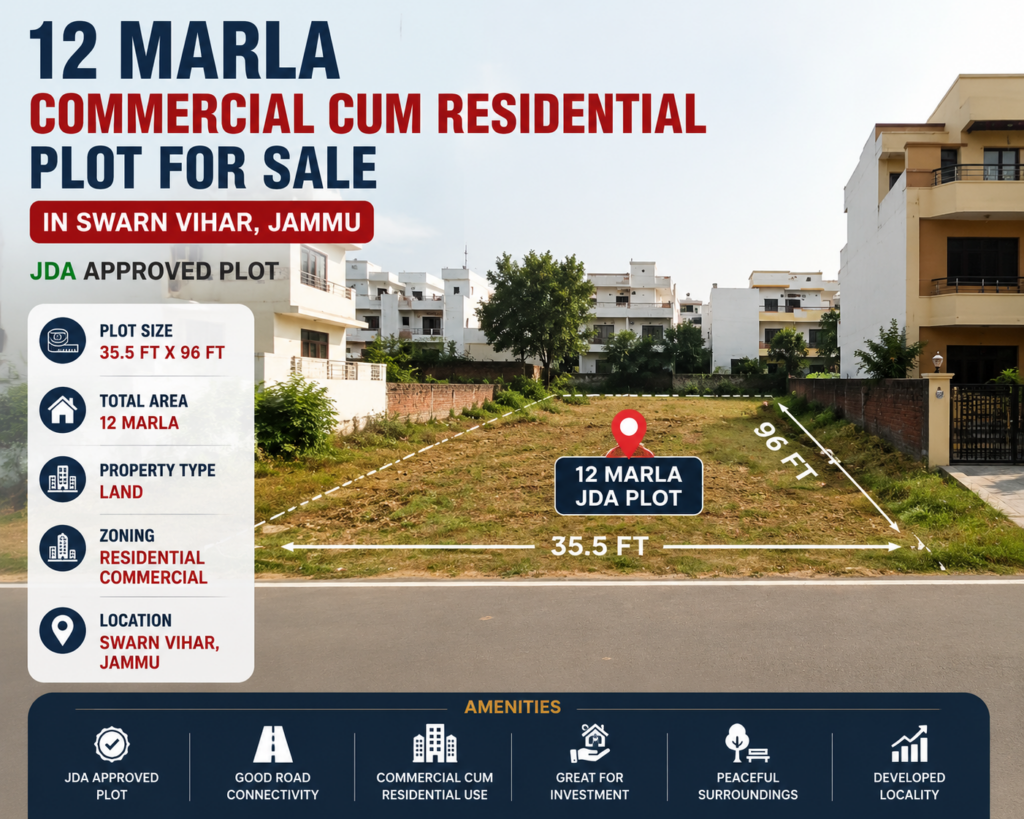 12 Marla Commercial Cum Residential JDA Plot for Sale in Swarn Vihar Jammu
