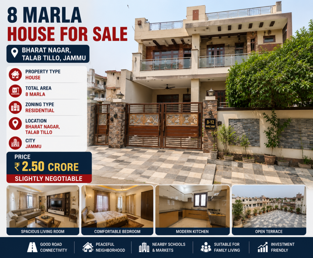 8 Marla House for Sale in Bharat Nagar, Talab Tillo Jammu