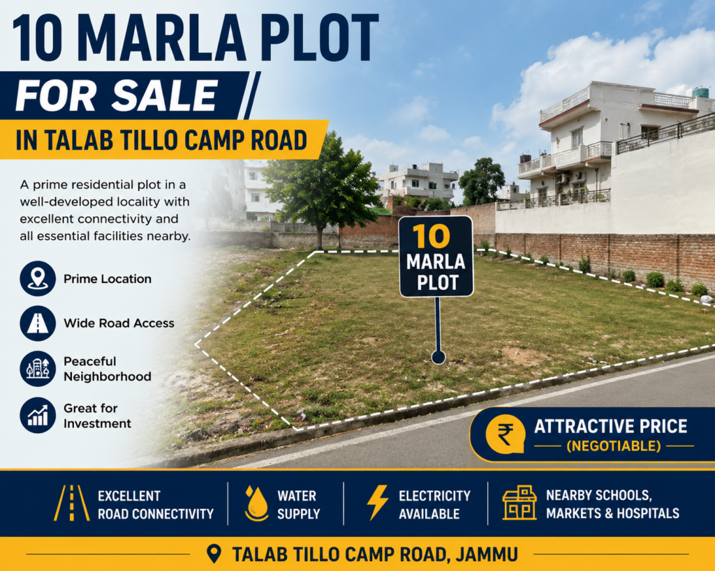 10 Marla Plot for Sale in Talab Tillo Camp Road Jammu