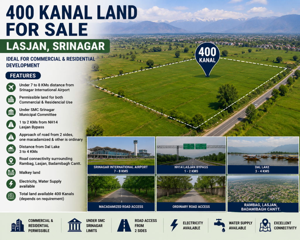 400 Kanal Commercial & Residential Land for Sale in Lasjan Srinagar