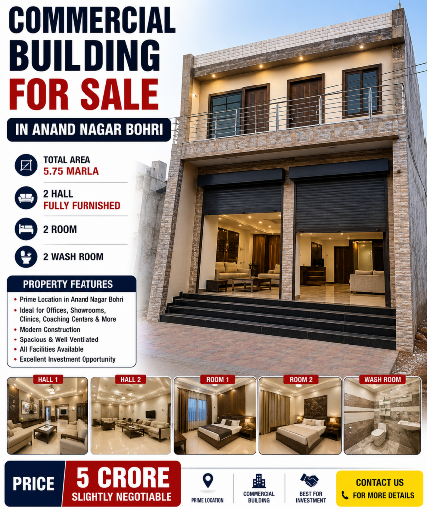 Fully Furnished Commercial Building for Sale in Anand Nagar Bohri Jammu